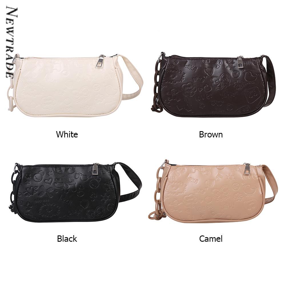 Women Retro PU Leather Embossing Shoulder Underarm Bag Small Purse Handbag
