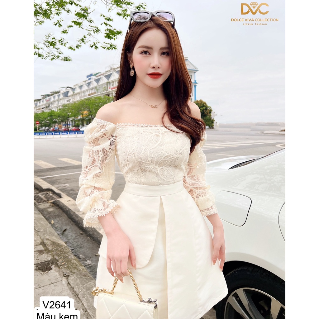 Váy ren mix tafta ren dài tay V2641 - DOLCE VIVA COLLECTION