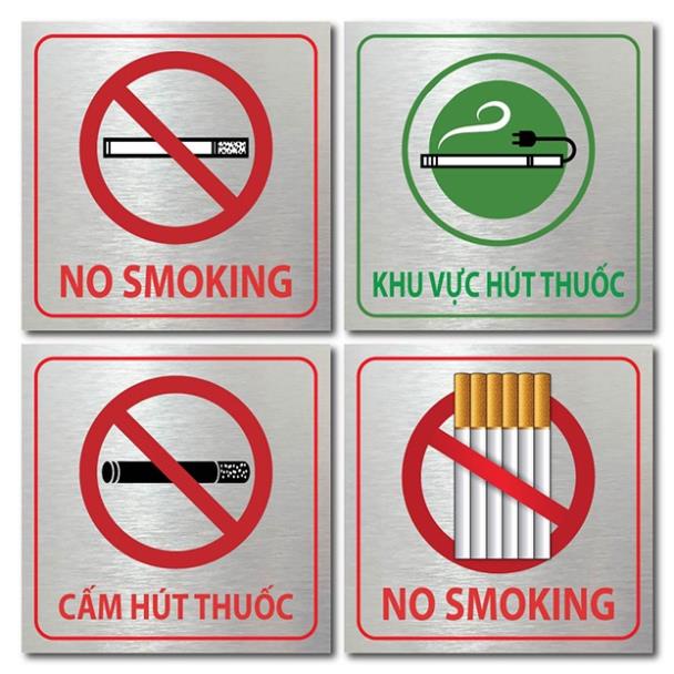 Bảng cấm hút thuốc, khu vực hút thuốc, no smoking, khu vực có cắm sạc điện thoại, bảng cấm lửa nhiều mẫu in UV trực tiếp