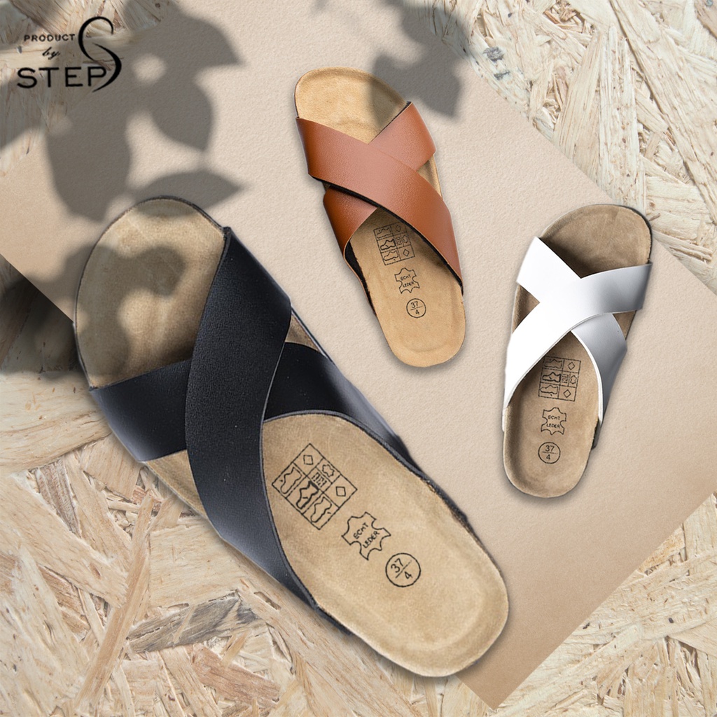 Dép đế trấu Unisex Da tổng hợp Quai Chéo