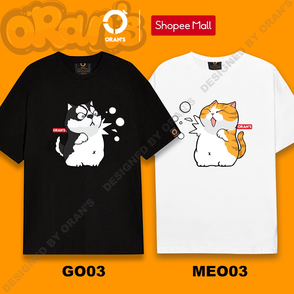 Áo thun đôi in hình chó mèo ORANS áo đôi nam nữ tay lỡ Oversize chất COTTON 1000%, FULLBOX - ORAN'S couple tee