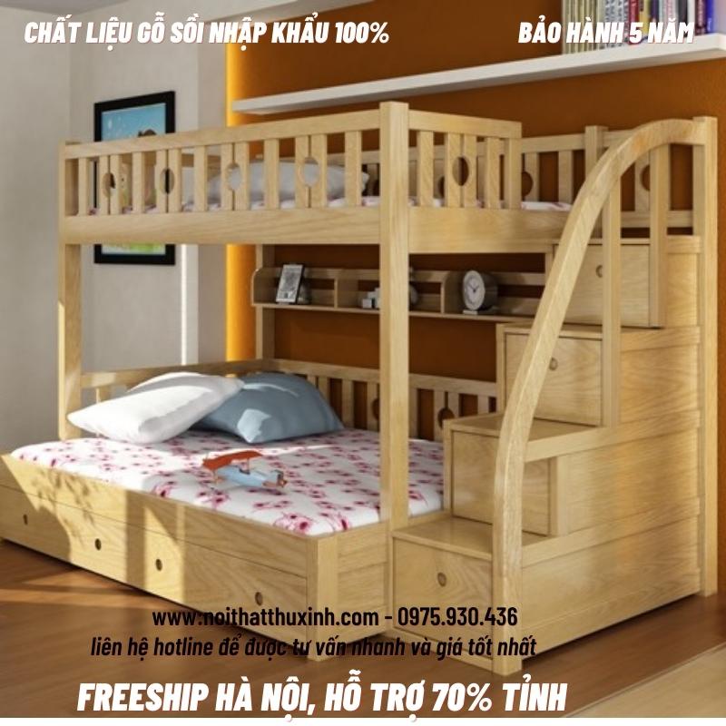 giường tầng gỗ cho bé, giường tầng gỗ thông minh