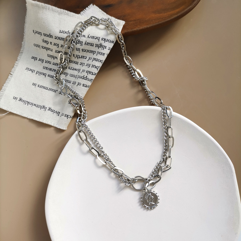 Dây chuyền hai vòng mặt họa tiết đầu người độc đáo thời trang 22802