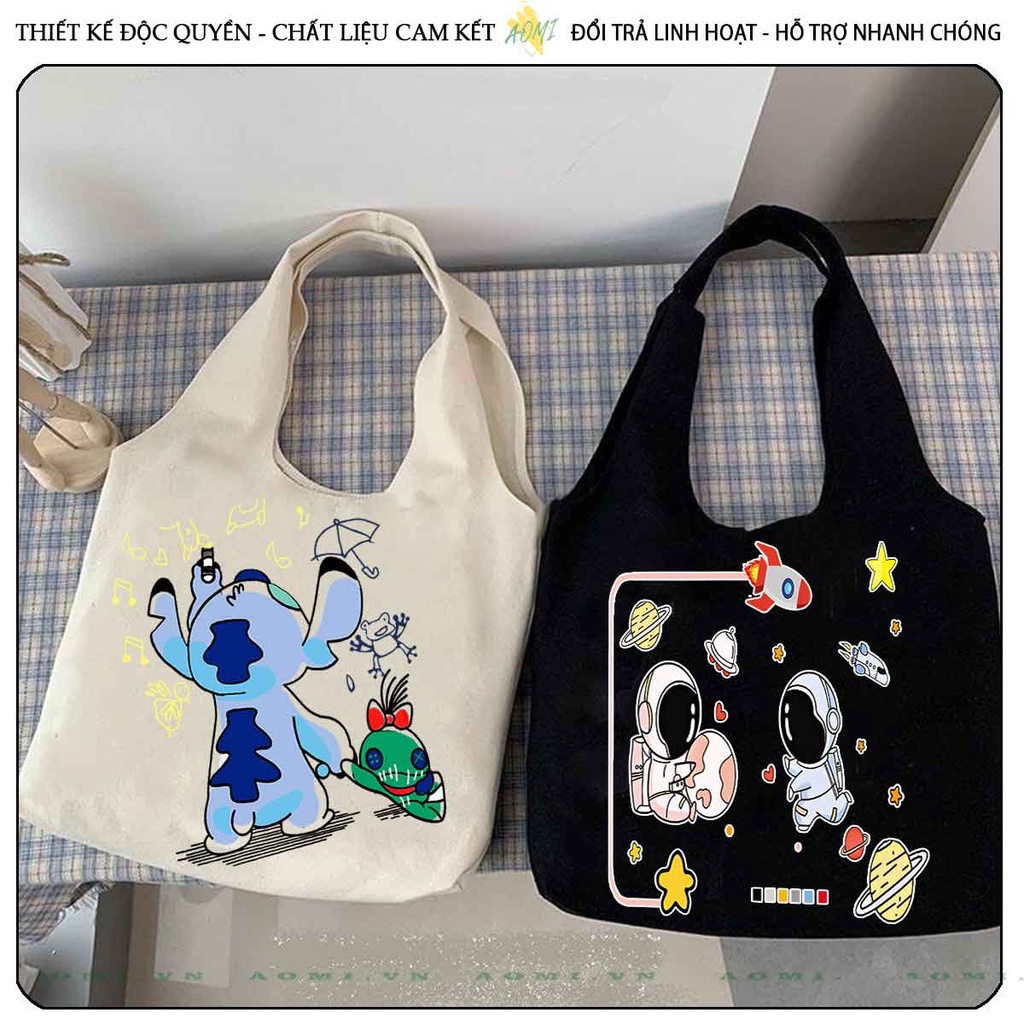 TOTE CANVAS SADBOIZ HOT TREND FORM TRÒN TÚI VẢI ĐEO VAI BAG NÚT BẤM SIZE LỚN AOMIVN DU LỊCH  MÀU ĐEN TRẮNG