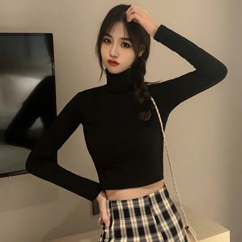 Áo thun COZOK tay dài cổ cao màu trơn hợp thời trang