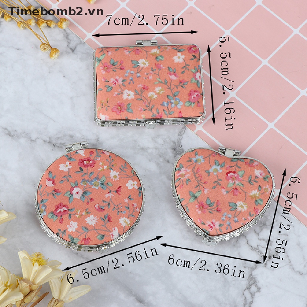 Gương Trang Điểm mini 2 Mặt Họa Tiết Hoa Kiểu Cổ Điển Dễ Thương