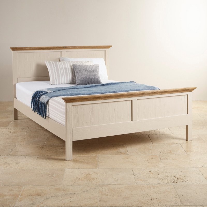 Giường ngủ gỗ sồi IBIE Seychelles màu trắng nóc sồi, tùy chọn kích thước