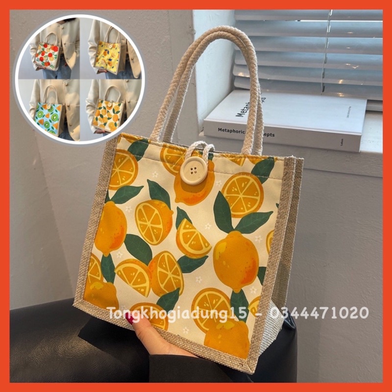 Túi cói hoạ tiết hoa quả mẫu mới