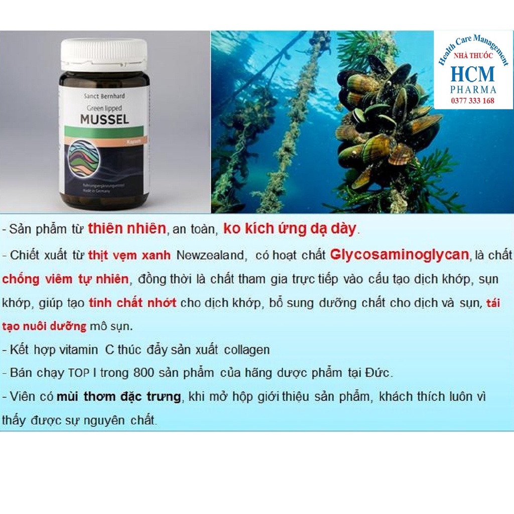 Bổ xương khớp glucosamin Mussel không đau dạ dày hộp 60 viên nhập khẩu Đức TTG09