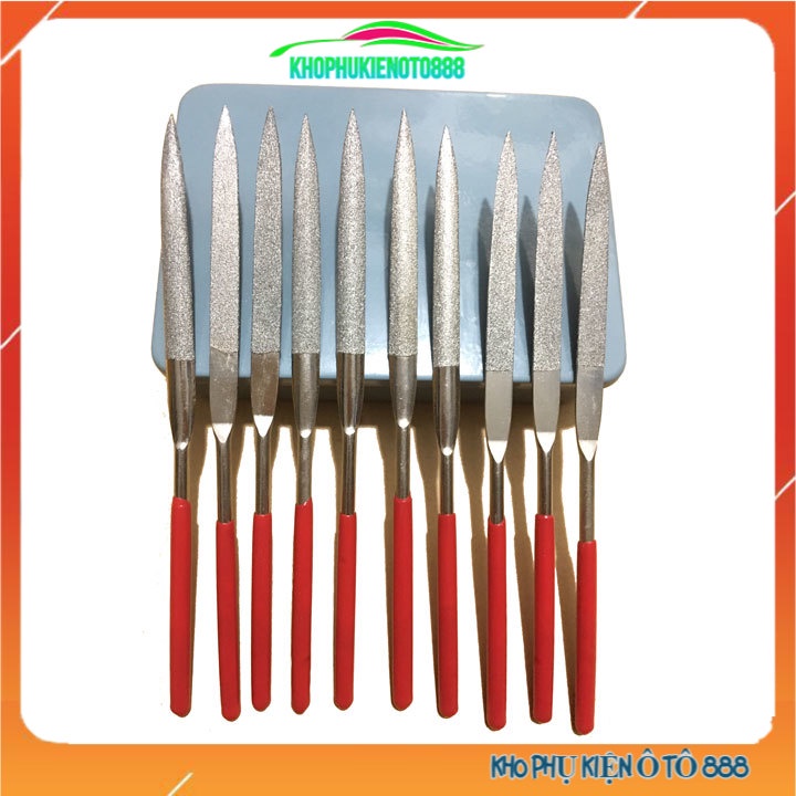 Bộ 10 đầu mài kim cương dũa kim loại 180x5mm mũi tam giác, dẹt, lòng mo, tròn