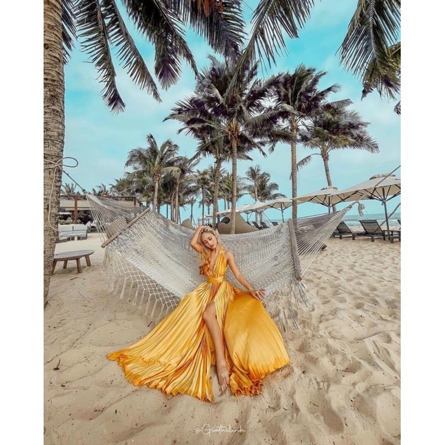 Đầm Maxi Đi Biển, Váy Maxi Dập Ly, Chấ Lụa Mềm Mướt