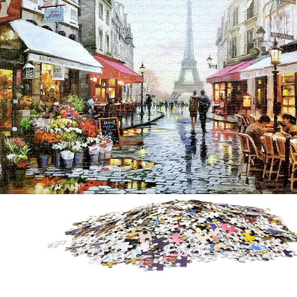 1000 Piece Large Jigsaw Puzzle for Kids (14+Age) and Adults, Paris Street with Eiffel Tower and Flower Shops, Impressionist Oil Painting Art, Great Gift for Birthdays and Christmas, and Home Décor