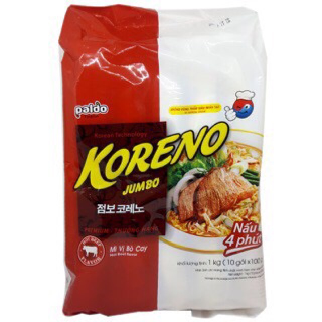 Thùng mì bò cay jumbo koreno ( 10 bịt x 1kg)