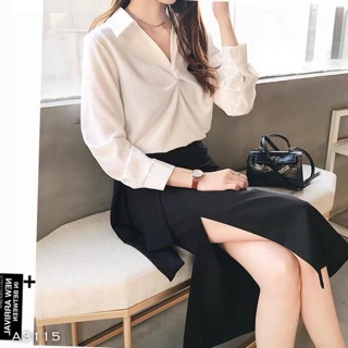 Áo sơ mi xoắn ngực tay dài hàng shop bao đẹp