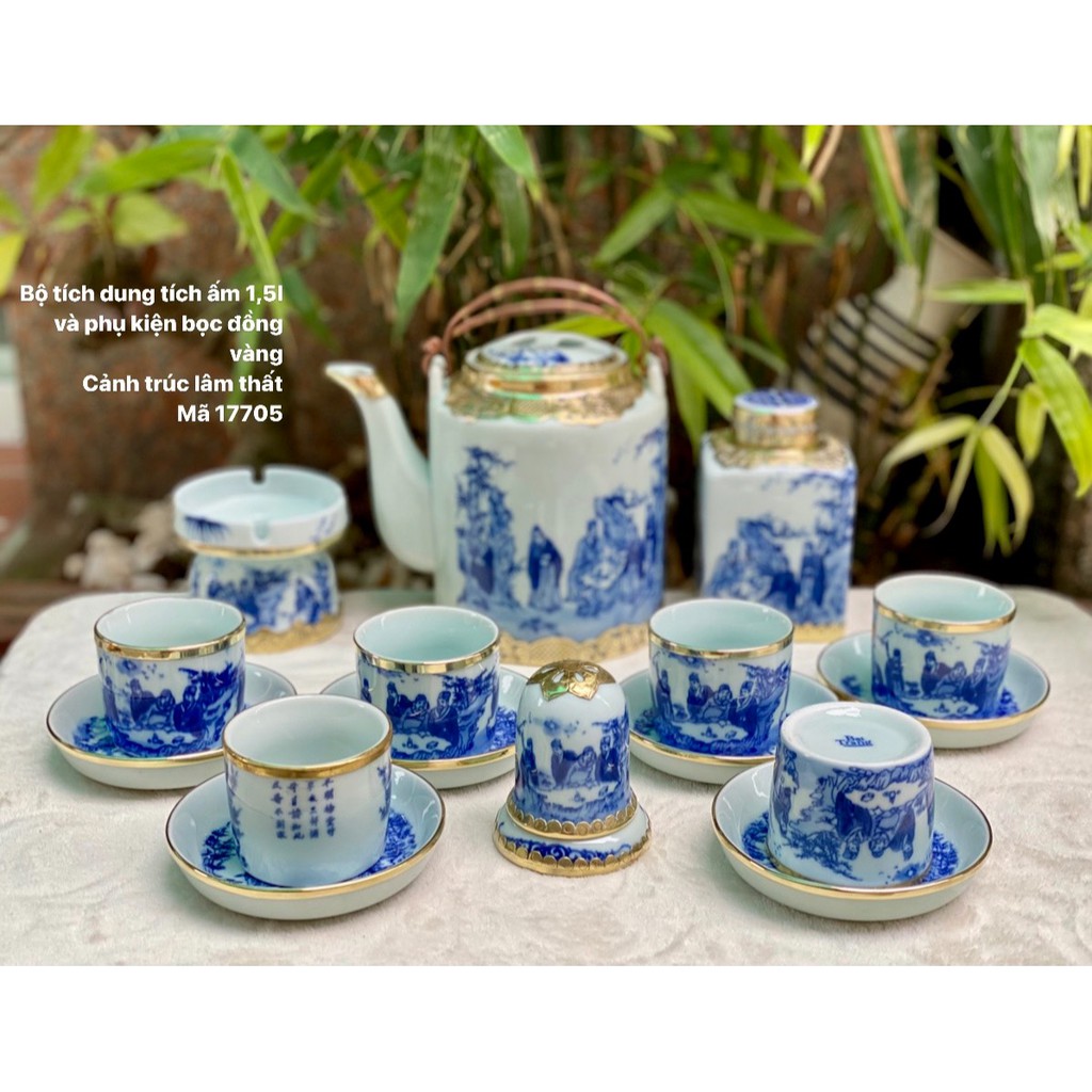 Bộ ấm tích loại 1.5l vẽ trúc lâm thánh hiền