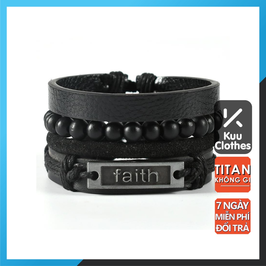 Vòng Tay Nam Lắc Tay Unisex Thời Trang Đeo Tay Nam Nữ Basic Kuu Clothes Màu Đen - Vòng Tay Da Faith