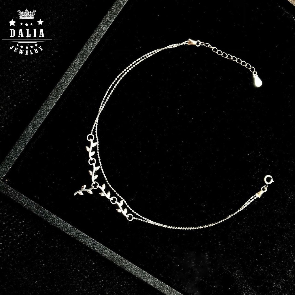 Lắc chân bạc ý DaLiA Jewelry hình lá bi liền nữ tính