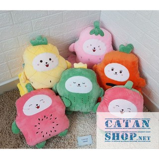 Gối mền Trái Cây kute 3in1, Vải nỉ nhung cực mịn, bộ chăn gối văn phòng