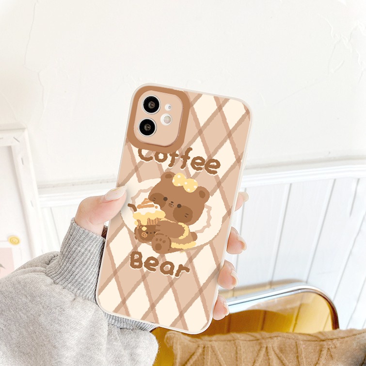 Ốp Iphone coffe gấu nâu ốp lưng iphone cạnh vuông BVC 7plus 8plus x xr xsmax 11 promax 12 pro max 13promax 6 6plus