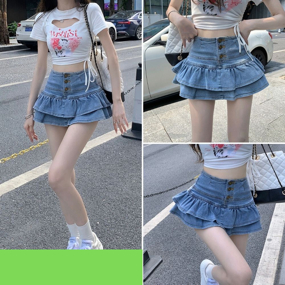 Chân váy nữ, chân váy jeans phối cúc hàn quốc màu xanh size S M L SKUCV-30 she.boutique90