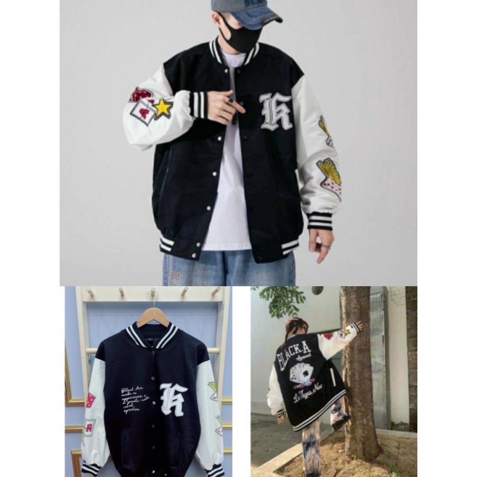 Áo Bomber Tay Da K Dáng Unisex, Dáng Rộng Khóa Bấm dưới 74kg -  Tay In Chữ G037