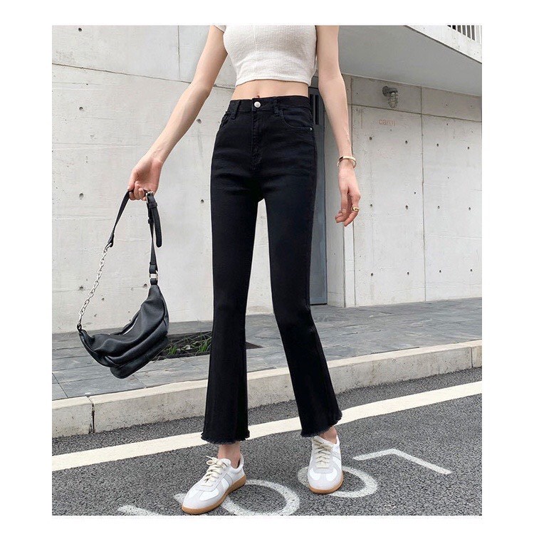 Quần Jean Nữ Chất Bò Ống Loe Siêu Co Giãn 4 Chiều Lưng Cao Nâng Mông Sang Chảng - MAY Fashion