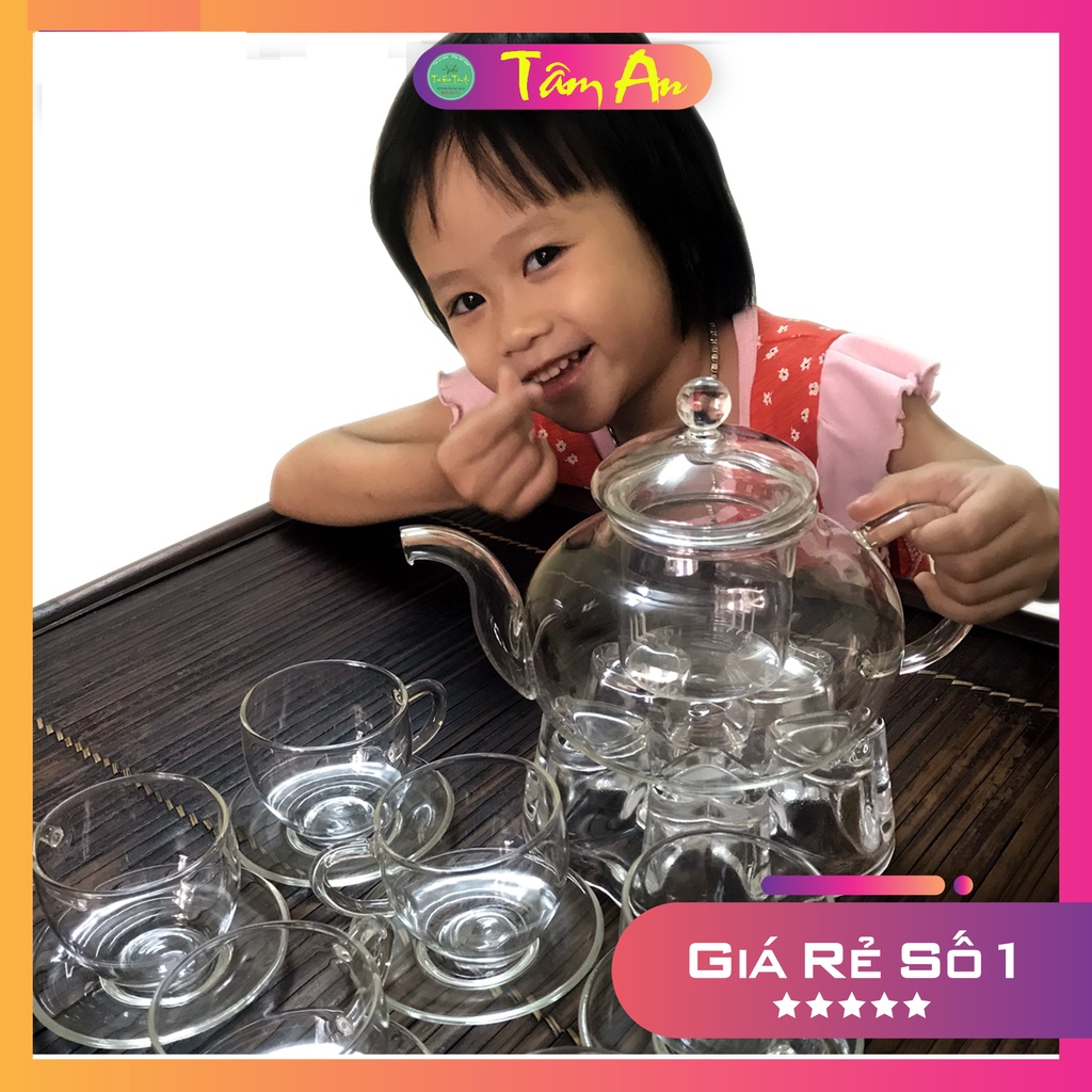 Bộ ấm trà thủy tinh cao cấp Tâm An dùng uống trà hoa, trà móc câu có lõi lọc tinh tế tiện dụng ( ấm 800 ml)
