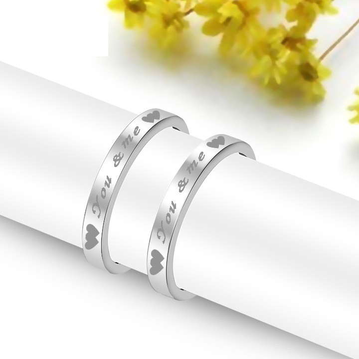 1 CHIẾC Nhẫn cặp inox you and me đính hột thời trang, Nhẫn đôi tình nhân