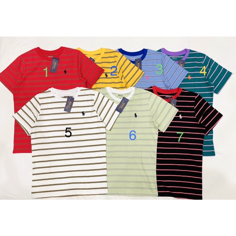 Áo thun kẻ sọc nữ polo thêu logo