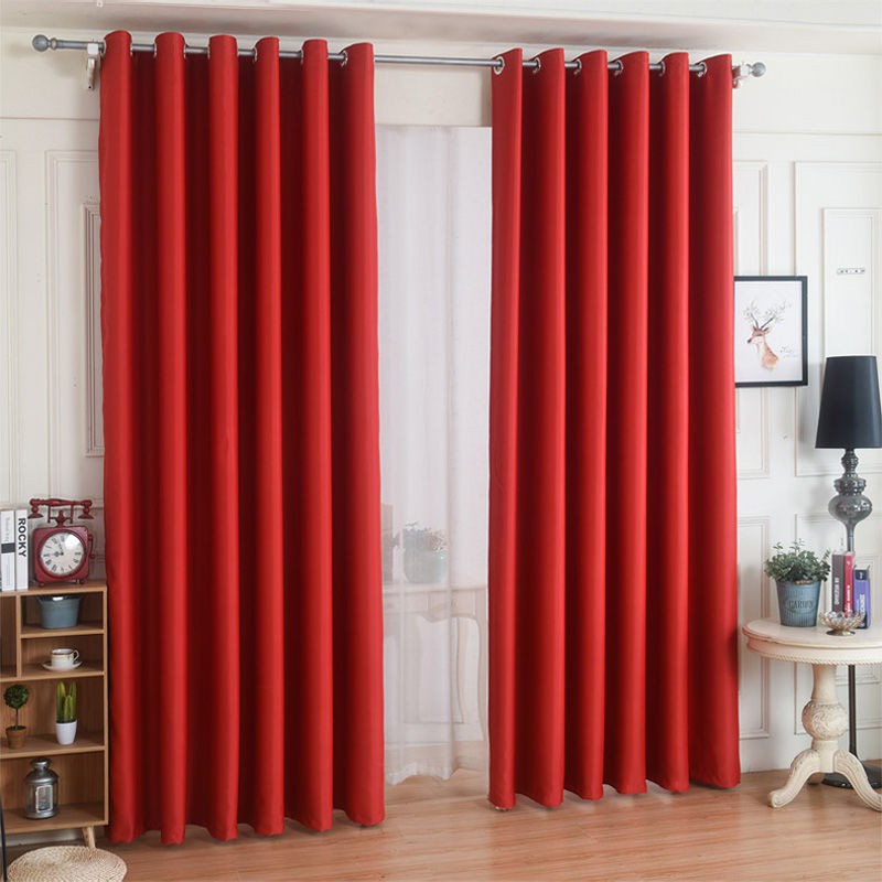 Rèm lớn màu đỏ che nắng phòng cưới đám phông nền vải ngủ đơn giản và hiện đại thành phẩm <