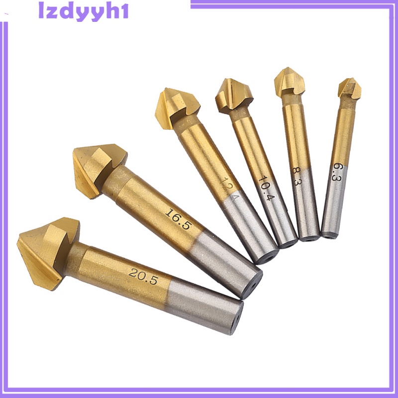 JoyDIY  6pcs 6.3mm-20.5mm Titanium Countersink Steel 90 Flute Chamfer Drill Bit