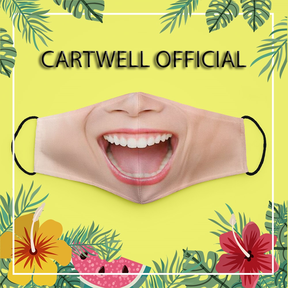 Khẩu trang hình hài hước in chế thời trang mặc cười mặt nữ giới 4 CARTWELL dây đeo mềm chất liệu vải mềm kháng khuẩn phò