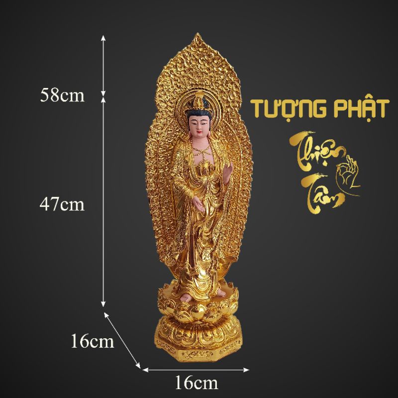 Tượng Đại Thế Chí Bồ Tát cao 47cm – Đứng – Có Hào Quang – Màu Vàng (Mẫu Đài Loan) 022VD-DTC