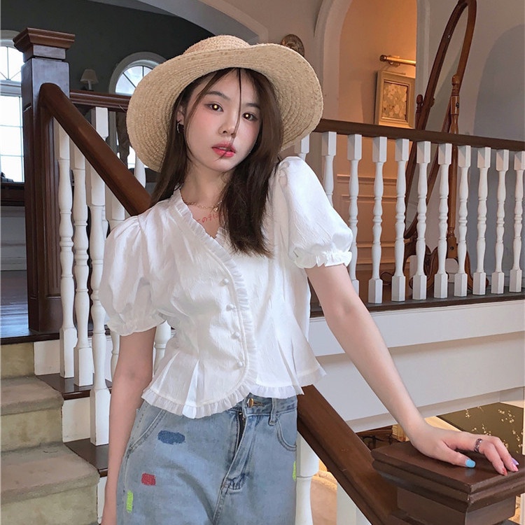 Áo chiffon nữ tay ngắn mùa hè 2021