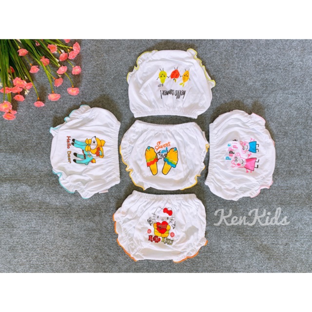 COMBO 5 Quần chip trắng in mông chất thun 100% cotton cho bé gái (4-14kg)