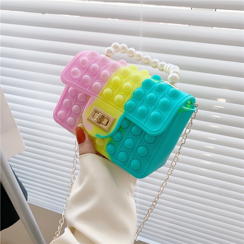 Pop It Túi Xách Tote Đựng Đồ Chơi Bóng Phồng Có Dây Đeo Đính Ngọc Trai Dễ Thương Cho Phụ Huynh Và Bé Phụ Huynh