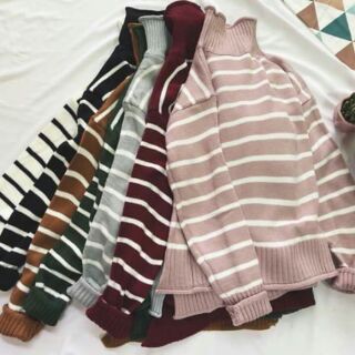 Áo len sọc cổ lọ