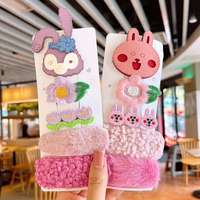 Kẹp Tóc Phủ Lông Cừu Họa Tiết Hoạt Hình Phong Cách Hàn Quốc Thời Trang Thu Đông Xinh Xắn Cho Bé Gái