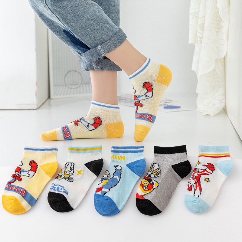 SUGE Bộ 5 Đôi Vớ Cotton Ngắn Phối Lưới Thoáng Khí Cho Bé