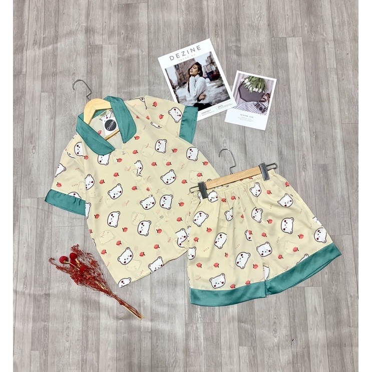 Set Đồ Pijama VANJOLI - Ảnh thật Lụa Mango Loại 1 Đồ Bộ Nữ Mặc Nhà Áo Cộc Bèo Sen Quần Ngắn Hoạ Tiết Dễ Thương FREESIZE