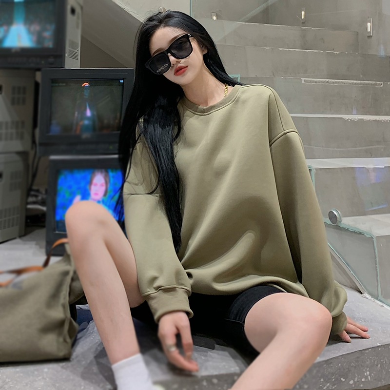 Áo hoodie dài tay màu trơn thời trang nữ tính