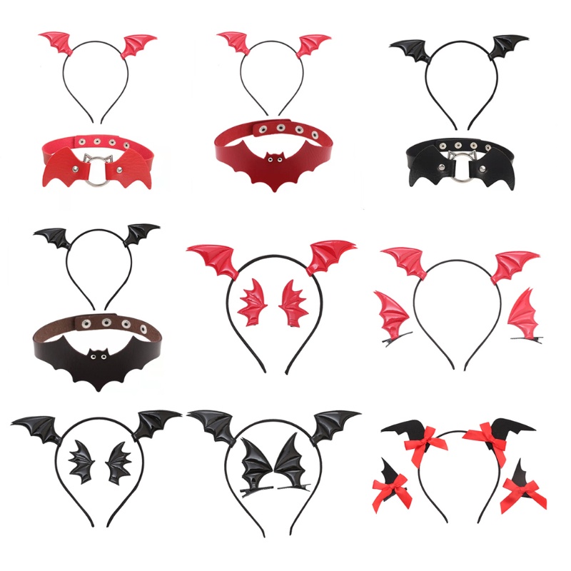 Set Vòng Cổ + Kẹp Tóc Hình Đôi Cánh Dơi Đáng Sợ Hóa Trang Halloween