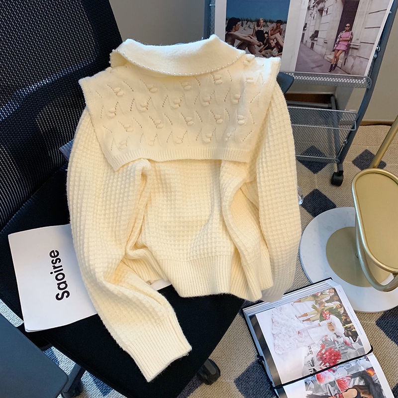 Áo Sweater Dệt Kim Cổ Bẻ Thêu Họa Tiết Phong Cách Công Nghiệp Thời Trang Thu Đông Mới Cho Nữ