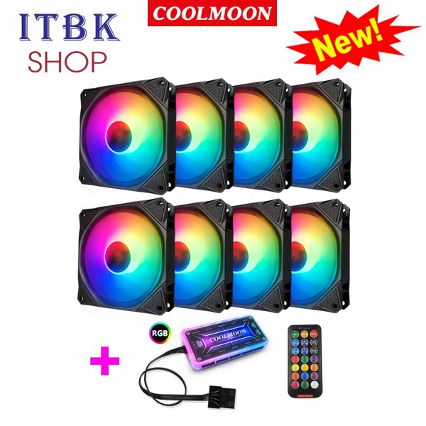 Bộ 8 Quạt Tản Nhiệt, Fan Case Coolmoon X Led RGB - Kèm Hub và Remote