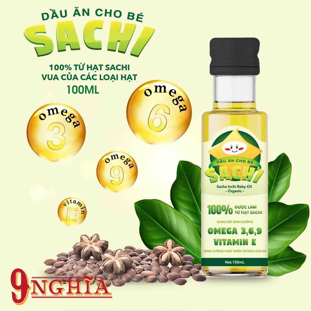 Dầu óc chó, mè đen, sachi nguyên chất cho bé ăn dặm 100ml 9-Nghĩa - Giàu hàm lượng Omega 3, khoáng chất, vitamin
