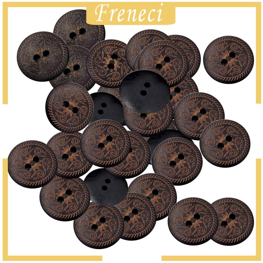 Set 50 Nút Gỗ Tròn 2 Lỗ 18mm In Họa Tiết Hoa Trang Trí Quần Áo