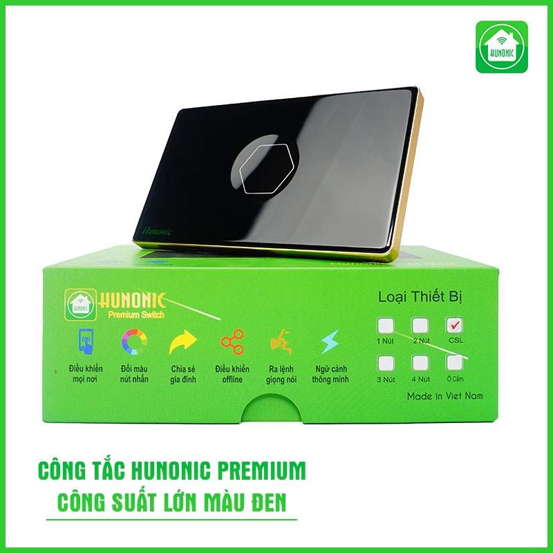 Công tắc Cảm Ứng Hunonic Premium Công Suất Lớn Cho Máy Bơm, Bình Nóng Lạnh Màu Đen