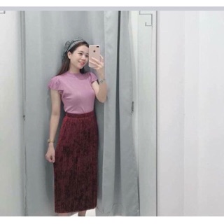 *Chân váy nhung xếp ly Gu*