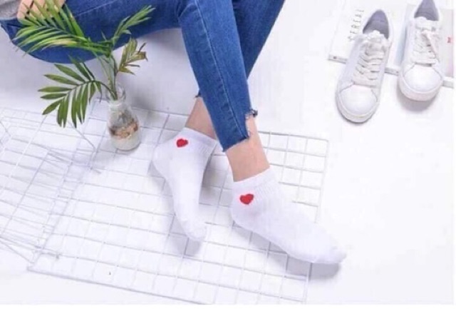 Tất cotton trắng trái tim phong cách Hàn Quốc, chất xịn