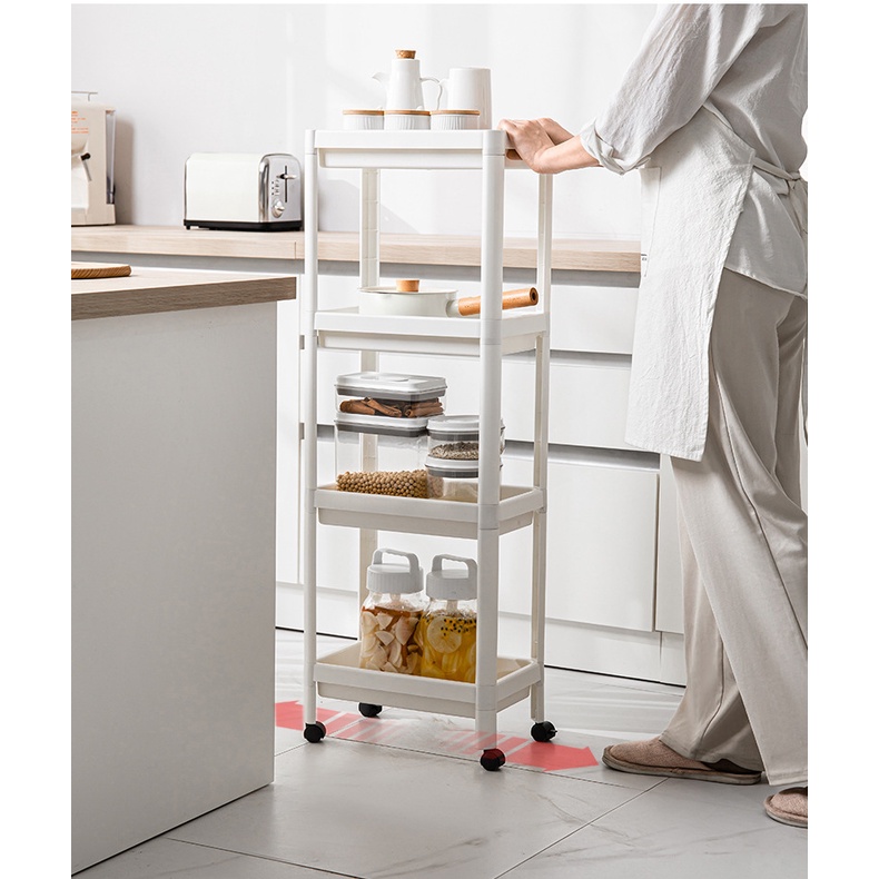 Kệ Nhựa 2 / 3 / 4 Tầng Có Bánh Xe Đẩy Sắp Xếp Gọn Gàng Sắp Xếp Gọn Gàng Cho Nhà Bếp Nhà Tắm